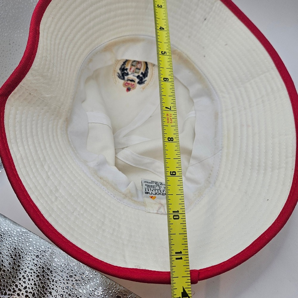 Vintage 1991 Liz Claiborne White Bucket Hat Red Trim Embroidered Crest Logo - Picture 7 of 8